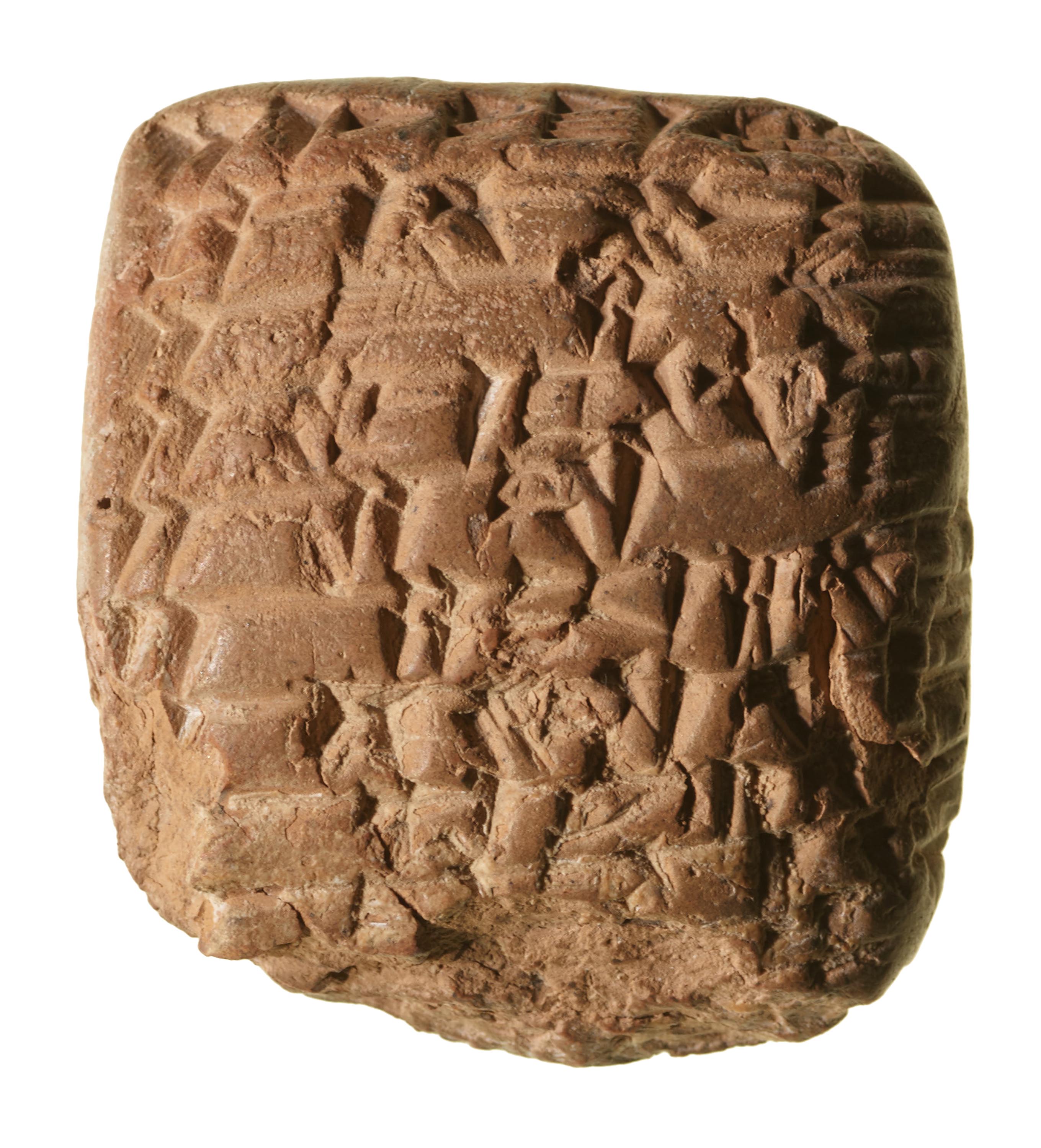 Klein kleitablet met spijkerschrift in het Akkadisch, ca. 2000 v.Chr., met telling van werkers en stenen.